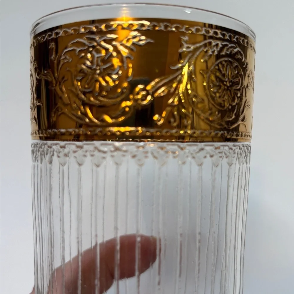 CULVER TYROL VINTAGE HIGHBALL GLASSES 22KT GOLD RIM - Picture 6 of 6